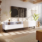 Meuble TV Blanc+Naturel de 70,9 po avec rangement et porte abattante pour téléviseurs jusqu'à 80 po