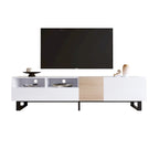 Meuble TV Blanc+Naturel de 70,9 po avec rangement et porte abattante pour téléviseurs jusqu'à 80 po