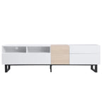 Meuble TV Blanc+Naturel de 70,9 po avec rangement et porte abattante pour téléviseurs jusqu'à 80 po