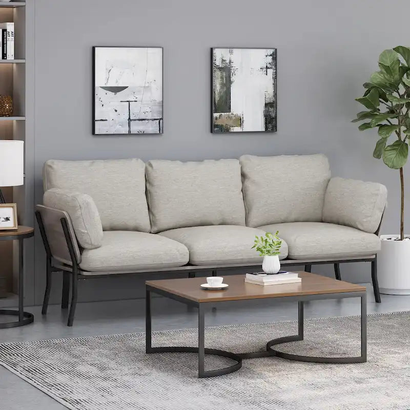Canapé 3 places moderne 80,25 avec accoudoirs évasés, coussins et pieds en bois