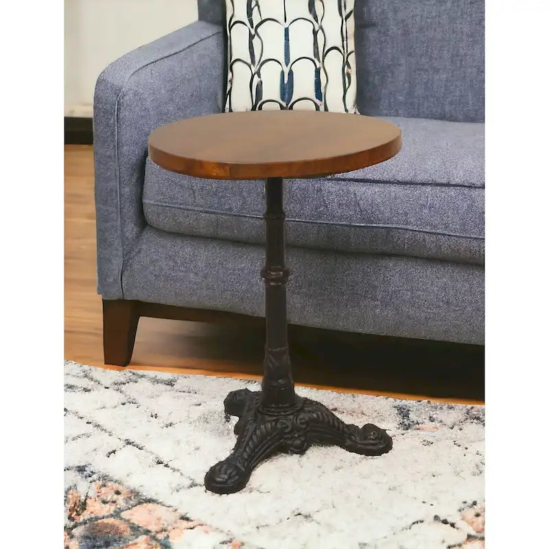 Table d'appoint ronde 28 en bois massif et fer noir et marron - 28