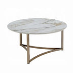 Table basse Acor, 89 cm, plateau rond en pierre frittée, blanc et or
