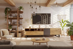 Wood+Grey 70 TV Stand with Double Storage & Drop-Down Door for TVs Up to 80