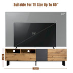 Meuble TV Wood+Grey 70 avec double rangement et porte abattante, pour TV jusqu'à 80 pouces