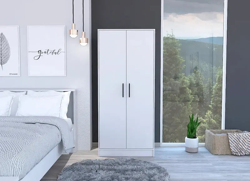 19.7 Modern Double-door Armoire with Two Shelves and One Drawer for Bedroom