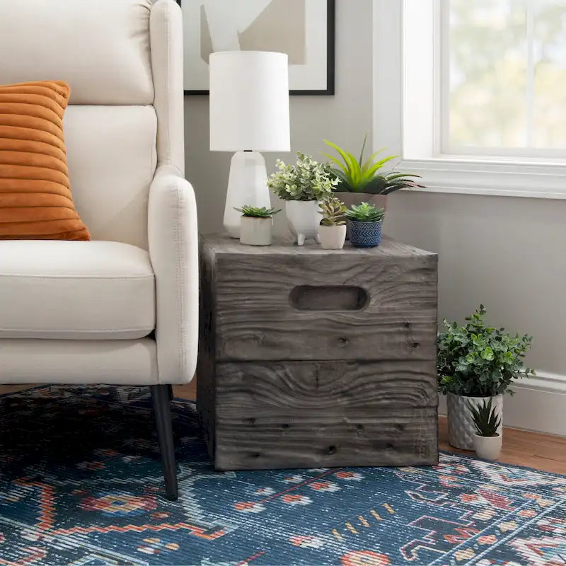 Table d'appoint caisse en bois carrée rustique Hagen