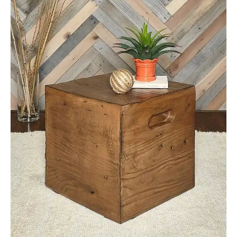Table d'appoint caisse en bois carrée rustique Hagen