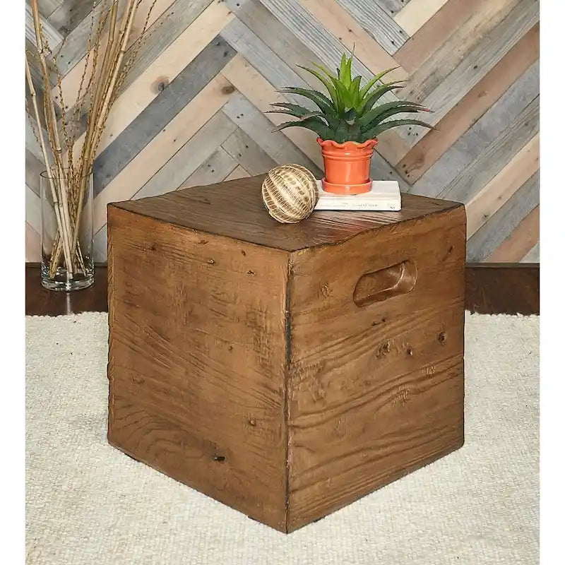 Table d'appoint caisse en bois carrée rustique Hagen