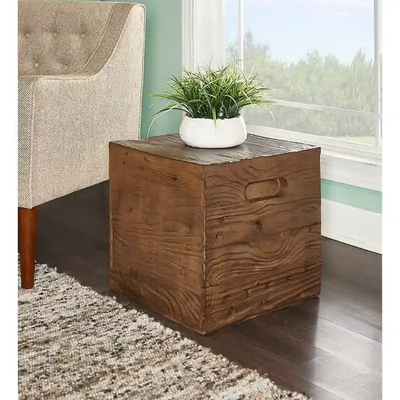 Table d'appoint caisse en bois carrée rustique Hagen