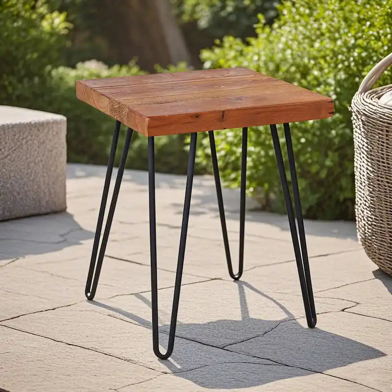 Table d'appoint en bois avec pieds en fer