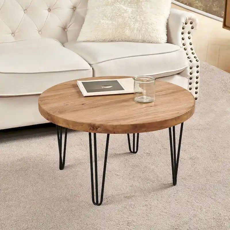 Table d'appoint en bois avec pieds en fer