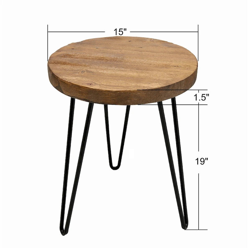 Table d'appoint en bois avec pieds en fer
