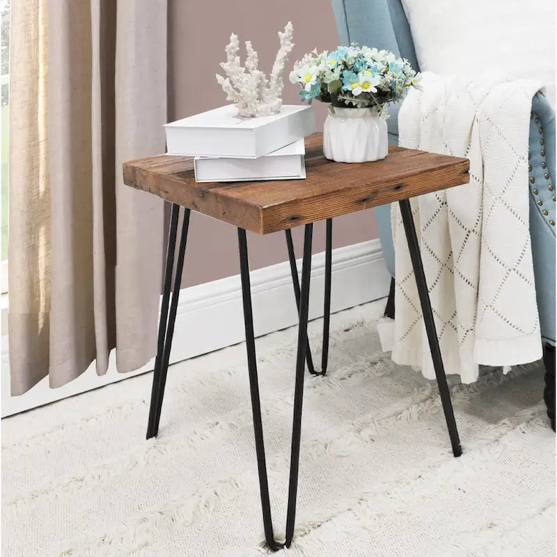 Table d'appoint en bois avec pieds en fer