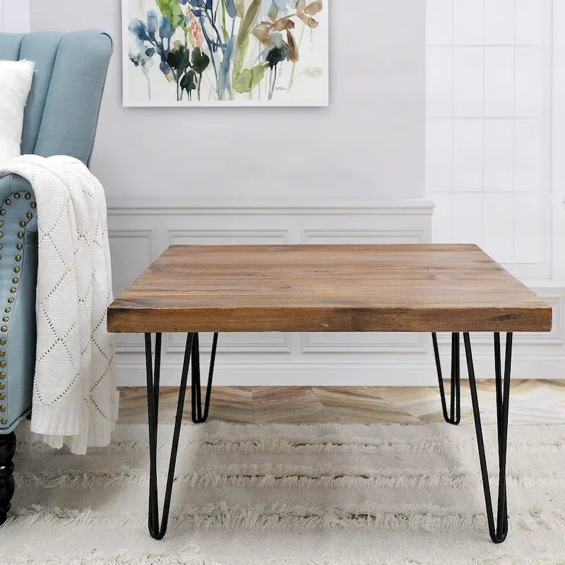 Table d'appoint en bois avec pieds en fer