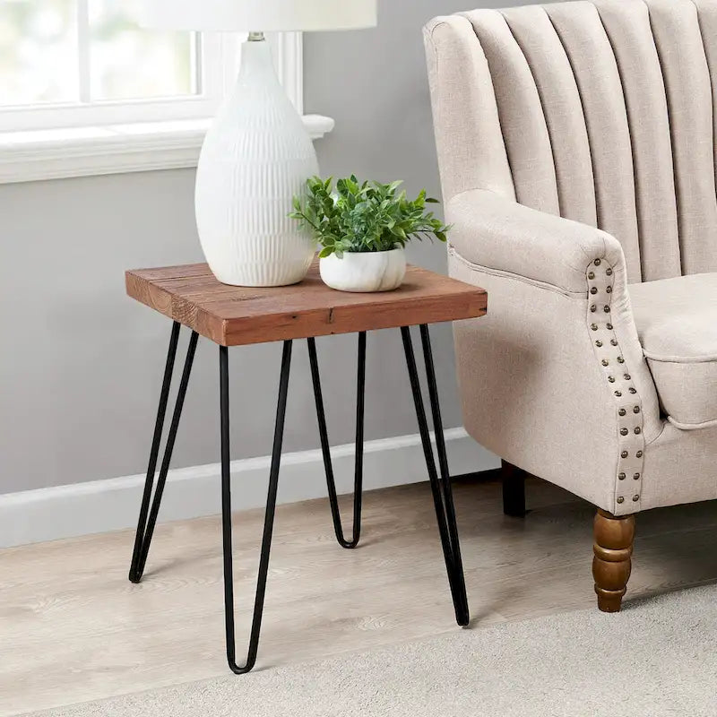 Table d'appoint en bois avec pieds en fer