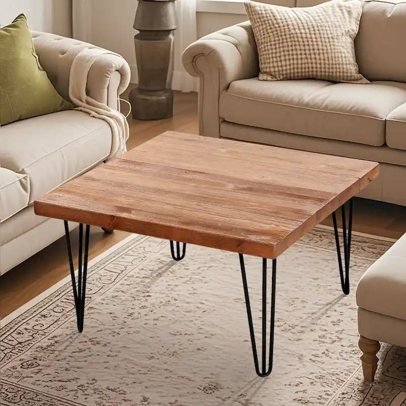 Table d'appoint en bois avec pieds en fer