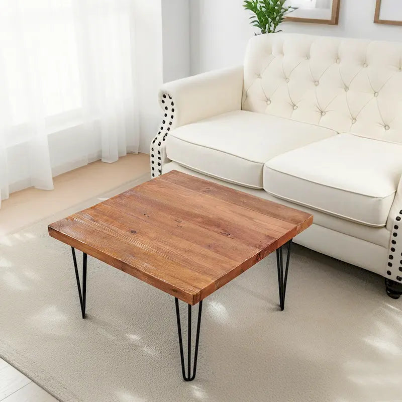 Table d'appoint en bois avec pieds en fer