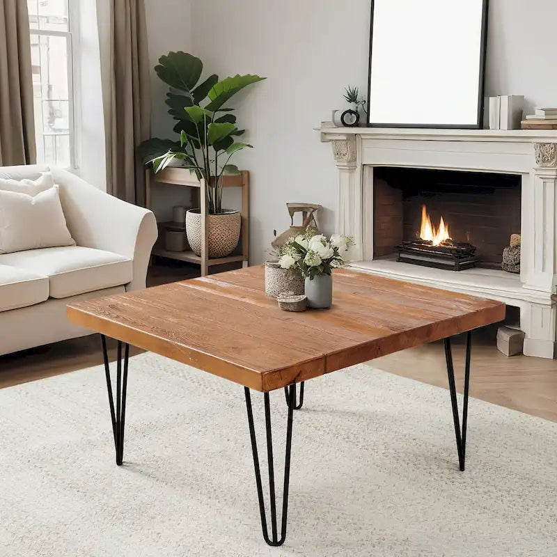 Table d'appoint en bois avec pieds en fer