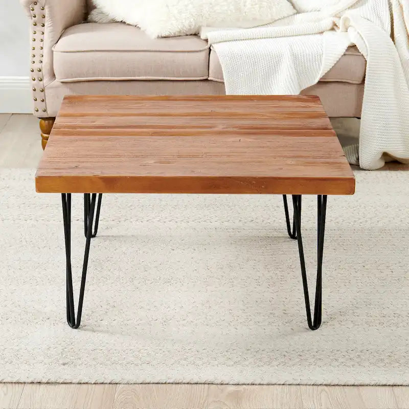 Table d'appoint en bois avec pieds en fer