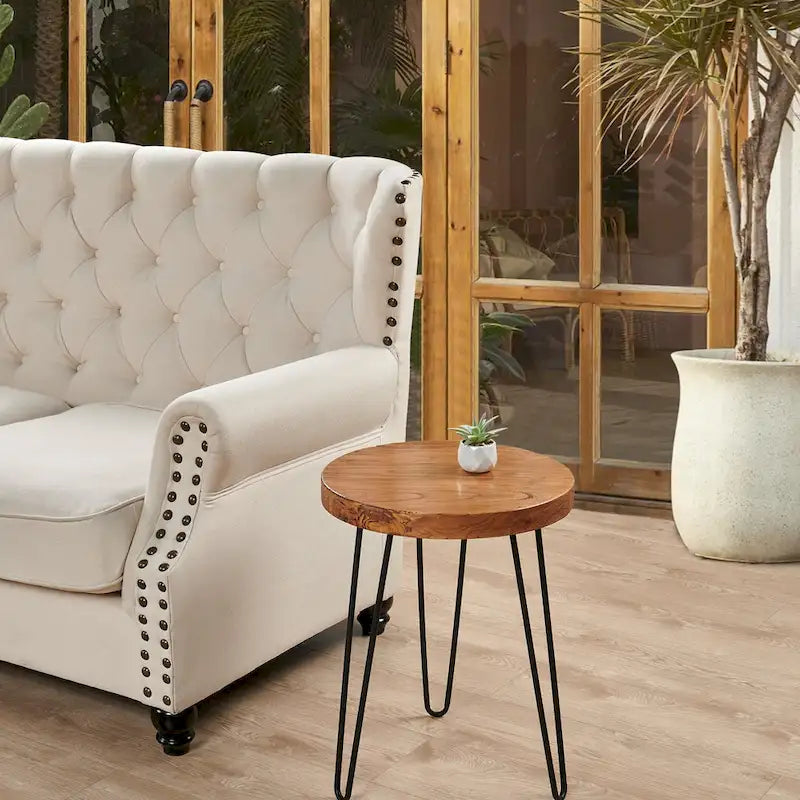Table d'appoint en bois avec pieds en fer