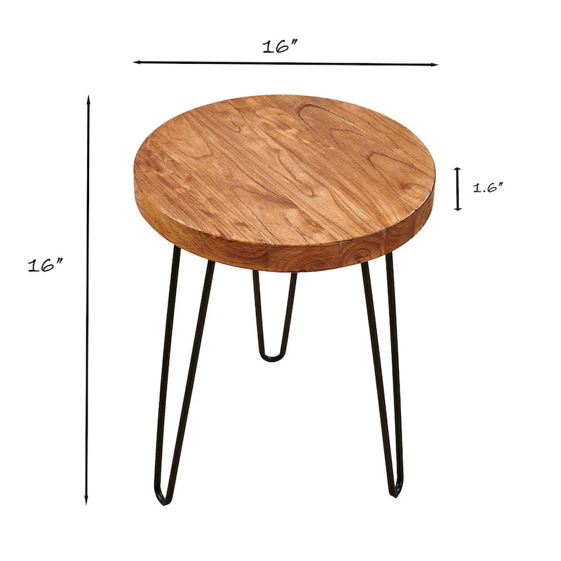 Table d'appoint en bois avec pieds en fer