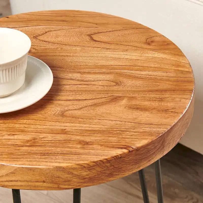 Table d'appoint en bois avec pieds en fer