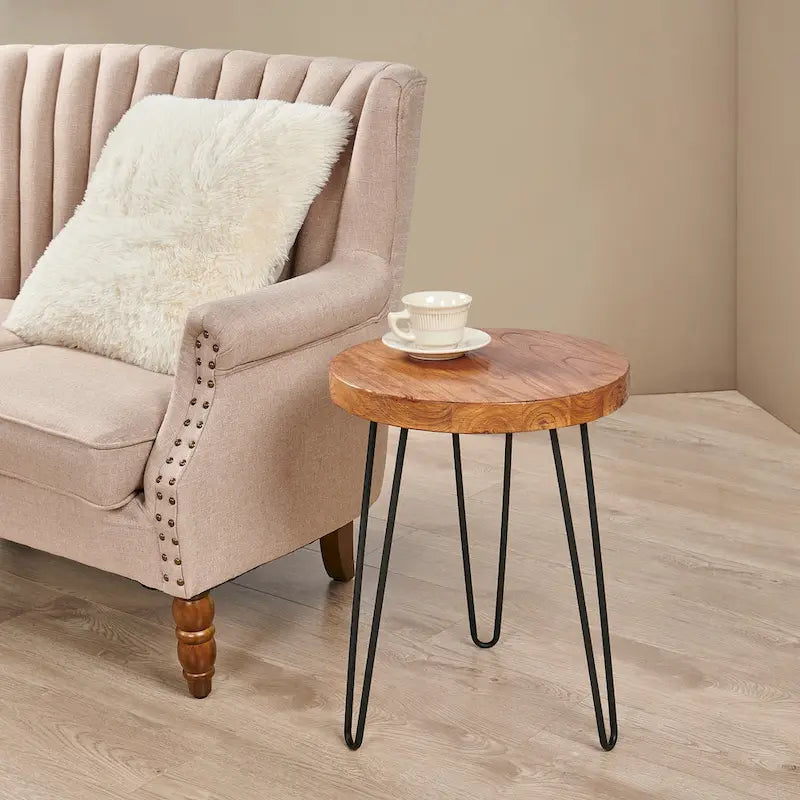 Table d'appoint en bois avec pieds en fer
