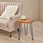 Table d'appoint en bois avec pieds en fer