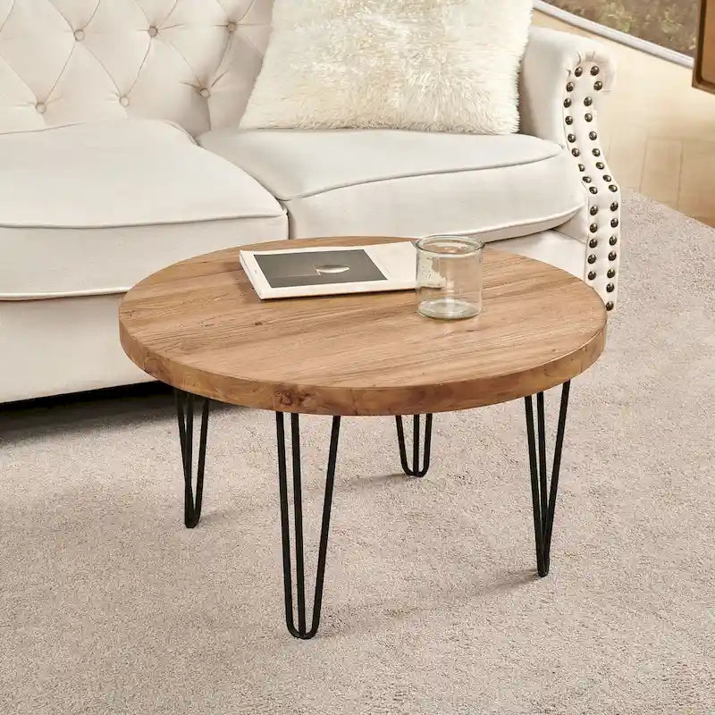 Table d'appoint en bois avec pieds en fer