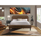 Ensemble de chambre à coucher King 2 pièces avec lit et table de chevet brossée en fil de fer noir - Cuir PU marron foncé et pieds noirs (option de taille de lit)