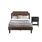 Ensemble de chambre à coucher King 2 pièces avec lit et table de chevet brossée en fil de fer noir - Cuir PU marron foncé et pieds noirs (option de taille de lit)