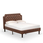 Ensemble de chambre à coucher King 2 pièces avec lit et table de chevet brossée en fil de fer noir - Cuir PU marron foncé et pieds noirs (option de taille de lit)