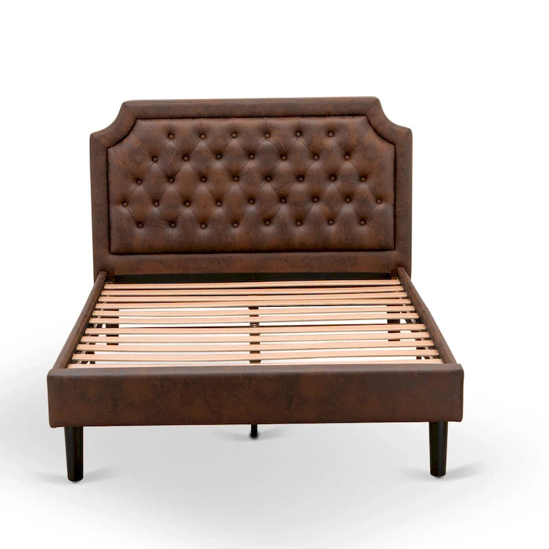 Ensemble de chambre à coucher King 2 pièces avec lit et table de chevet brossée en fil de fer noir - Cuir PU marron foncé et pieds noirs (option de taille de lit)