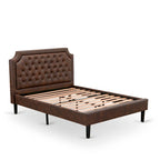 Ensemble de chambre à coucher King 2 pièces avec lit et table de chevet brossée en fil de fer noir - Cuir PU marron foncé et pieds noirs (option de taille de lit)