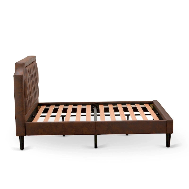 Ensemble de chambre à coucher King 2 pièces avec lit et table de chevet brossée en fil de fer noir - Cuir PU marron foncé et pieds noirs (option de taille de lit)