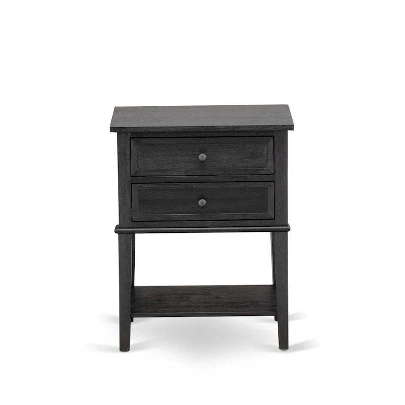 Ensemble de chambre à coucher King 2 pièces avec lit et table de chevet brossée en fil de fer noir - Cuir PU marron foncé et pieds noirs (option de taille de lit)