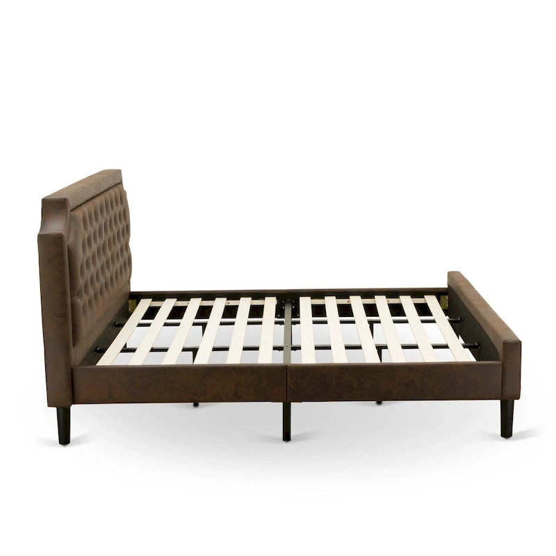 Ensemble de chambre à coucher King 2 pièces avec lit et table de chevet brossée en fil de fer noir - Cuir PU marron foncé et pieds noirs (option de taille de lit)
