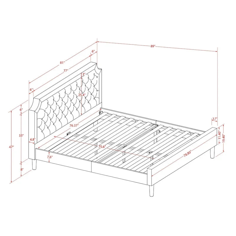 Ensemble de chambre à coucher King 2 pièces avec lit et table de chevet brossée en fil de fer noir - Cuir PU marron foncé et pieds noirs (option de taille de lit)