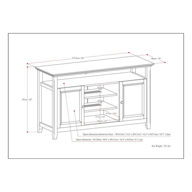 Meuble TV de transition en bois massif de 54 pouces de large Halifax - 54 L x 18,9 P x 31,9 H