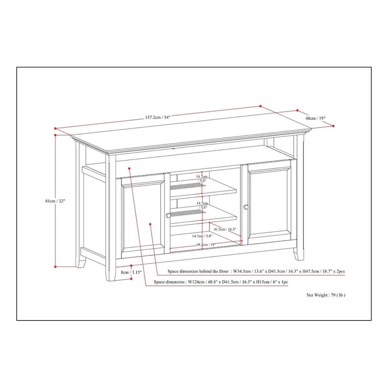 Meuble TV de transition en bois massif de 54 pouces de large Halifax - 54 L x 18,9 P x 31,9 H