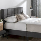Cadre de lit plateforme King rembourré en tissu gris