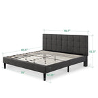 Cadre de lit plateforme King rembourré en tissu gris