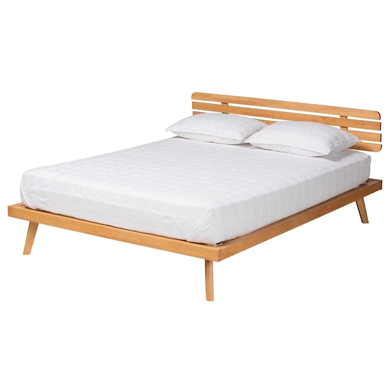 Lit plateforme Joaquin en bois fini rustique brun Japandi moderne
