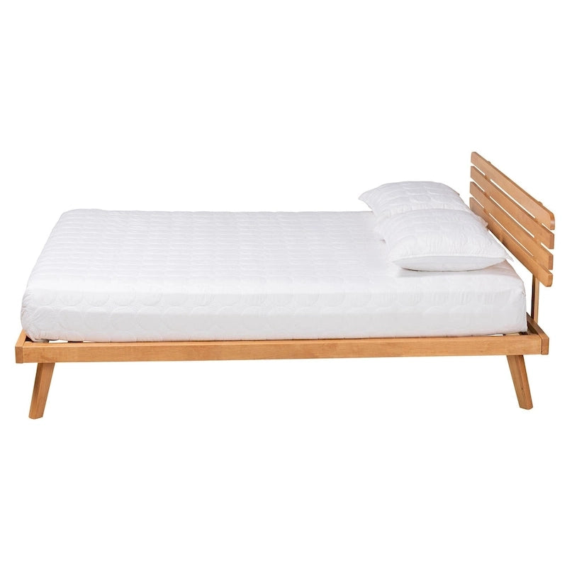 Lit plateforme Joaquin en bois fini rustique brun Japandi moderne