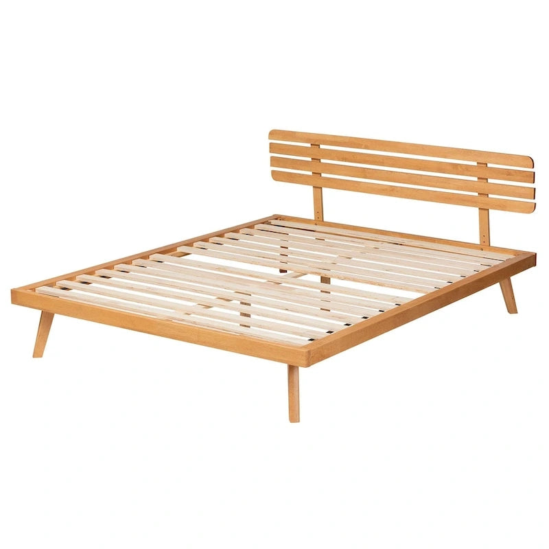 Lit plateforme Joaquin en bois fini rustique brun Japandi moderne
