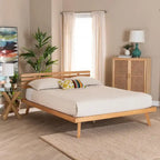 Lit plateforme Joaquin en bois fini rustique brun Japandi moderne