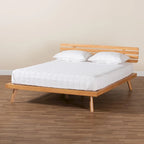 Lit plateforme Joaquin en bois fini rustique brun Japandi moderne