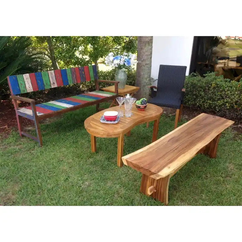 Banc sans dossier Chic Teak en bois de suar, bord naturel, d'environ 175 cm de long