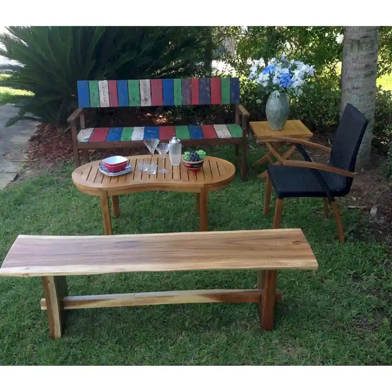 Banc sans dossier Chic Teak en bois de suar, bord naturel, d'environ 175 cm de long