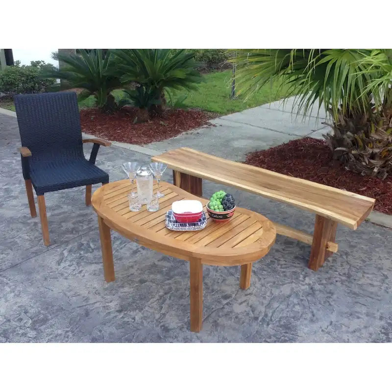 Banc sans dossier Chic Teak en bois de suar, bord naturel, d'environ 175 cm de long